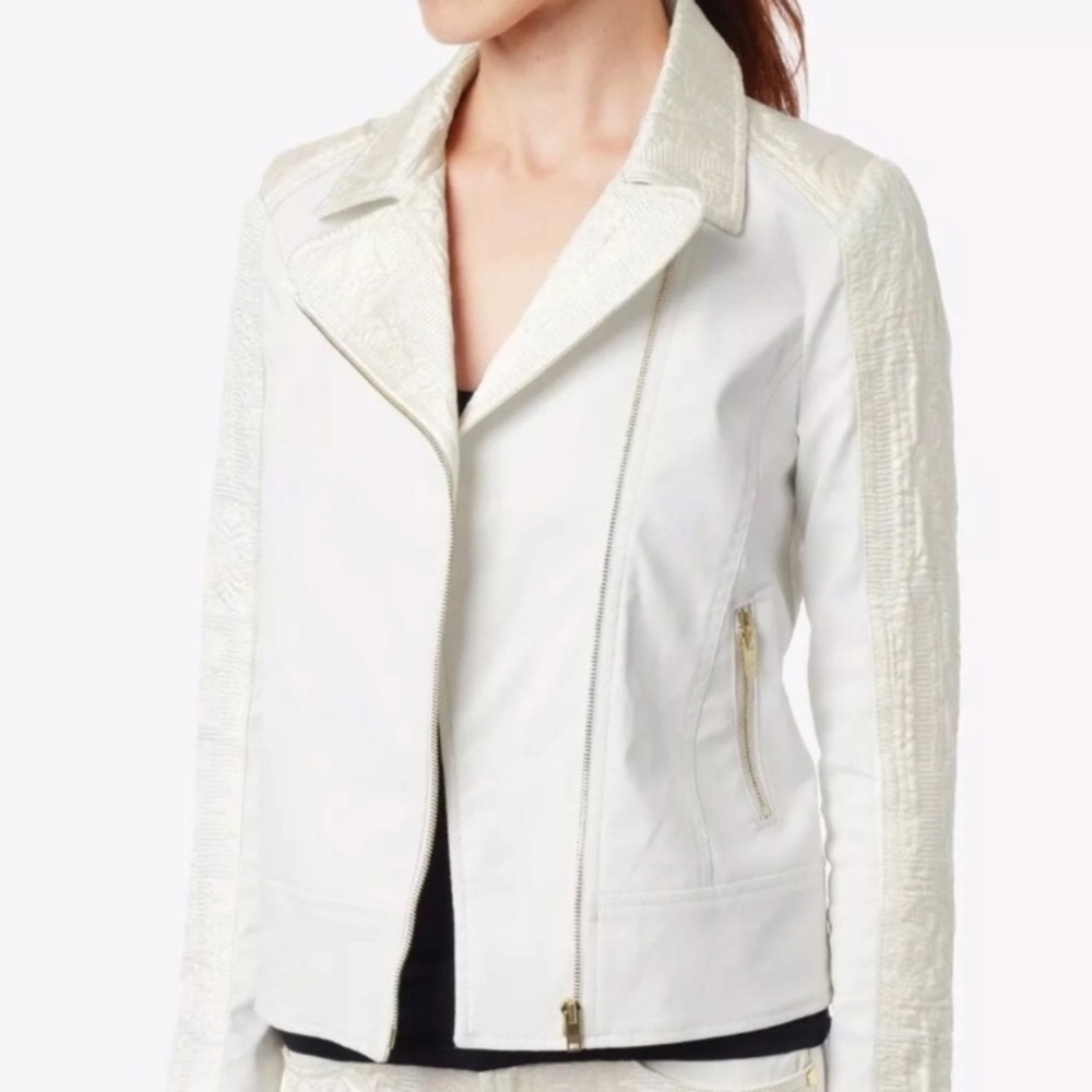 NWT 7FAM Malhia Kent White Pieced Moto Jacket